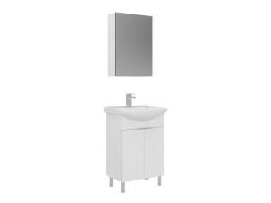 Zestaw szafki pod umywalkę z lustrem (2 elementy) „Purus 55” – 55 x 50 x 83 cm – biały