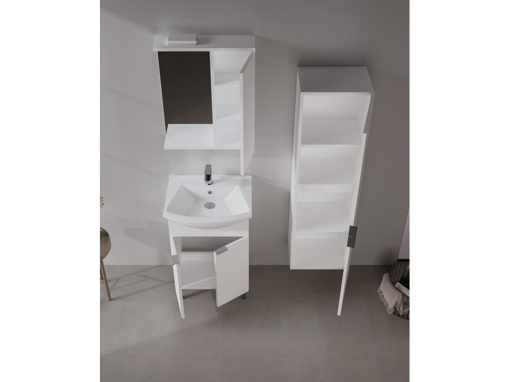 Zestaw szafki pod umywalkę z lustrem (2 elementy) „Purus 55” – 55 x 50 x 83 cm – biały