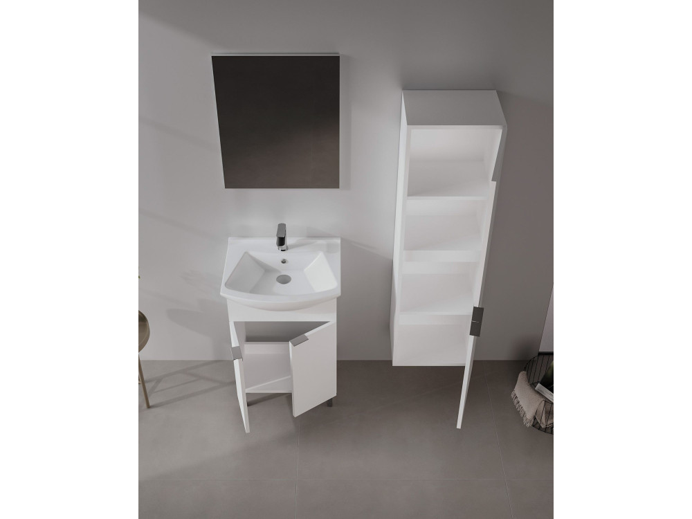 Zestaw szafki pod umywalkę z lustrem (2 elementy) „Purus 55” – 55 x 2 x 83 cm – biały