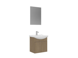 Zestaw szafki pod umywalkę z lustrem (2 elementy) „Purus 55” – 55 x 50 x 58 cm – dąb