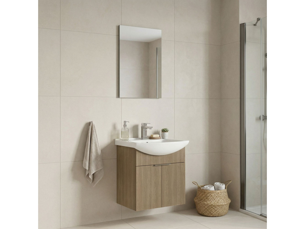 Zestaw szafki pod umywalkę z lustrem (2 elementy) „Purus 55” – 55 x 50 x 58 cm – dąb