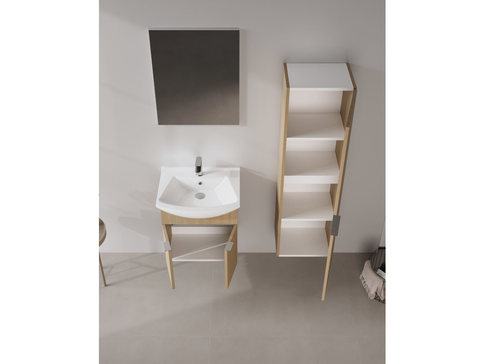 Zestaw szafki pod umywalkę z lustrem (2 elementy) „Purus 55” – 55 x 50 x 58 cm – dąb