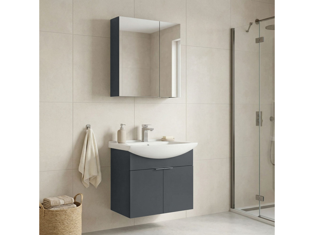 Zestaw szafki pod umywalkę z lustrem (2 elementy) „Purus 65” – 65 x 50 x 58 cm – matowy antracyt