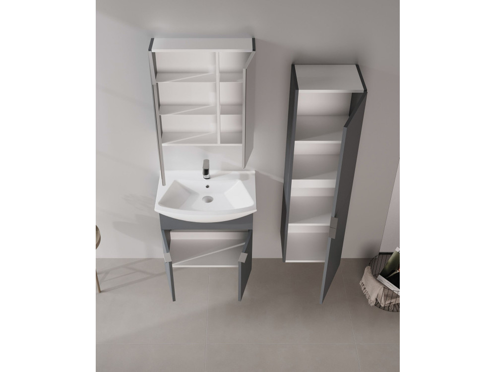 Zestaw szafki pod umywalkę z lustrem (2 elementy) „Purus 65” – 65 x 50 x 58 cm – matowy antracyt