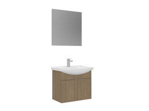 Zestaw szafki pod umywalkę z lustrem (2 elementy) „Purus 65” – 65 x 50 x 58 cm – dąb