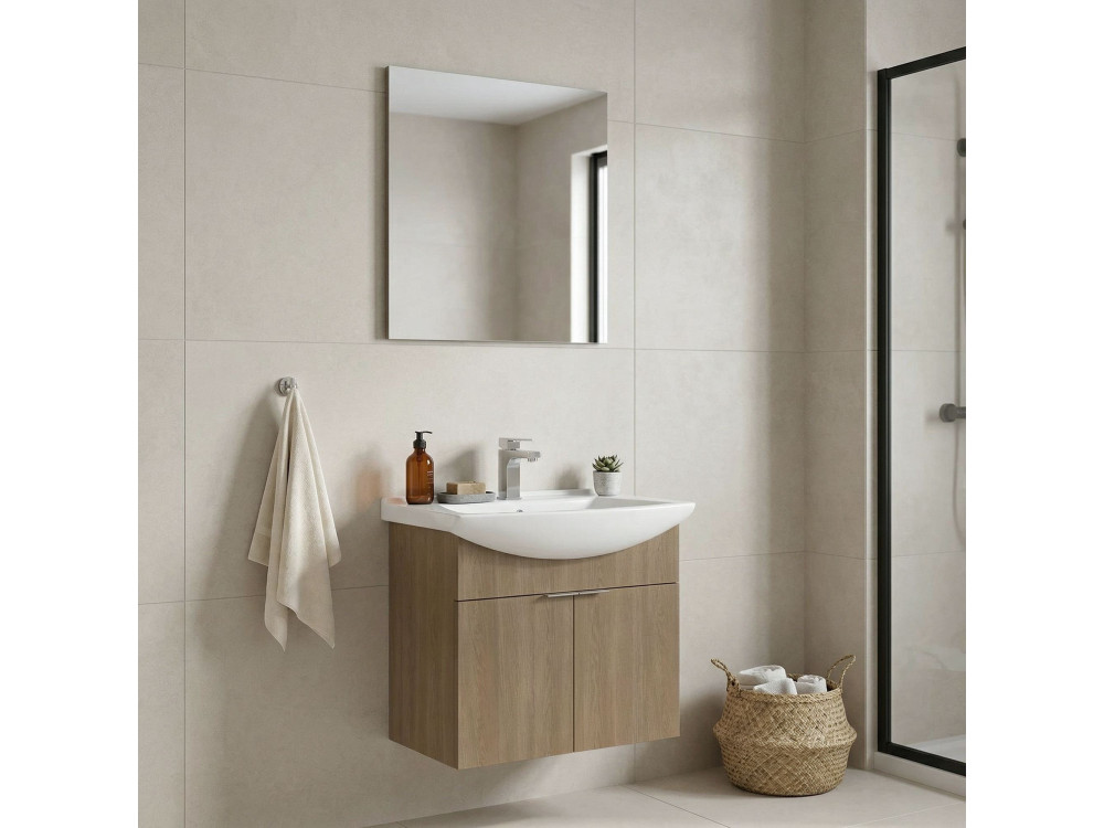 Zestaw szafki pod umywalkę z lustrem (2 elementy) „Purus 65” – 65 x 50 x 58 cm – dąb