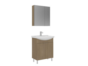 Zestaw szafki pod umywalkę z lustrem (2 elementy) „Purus 65” – 65 x 50 x 83 cm – dąb