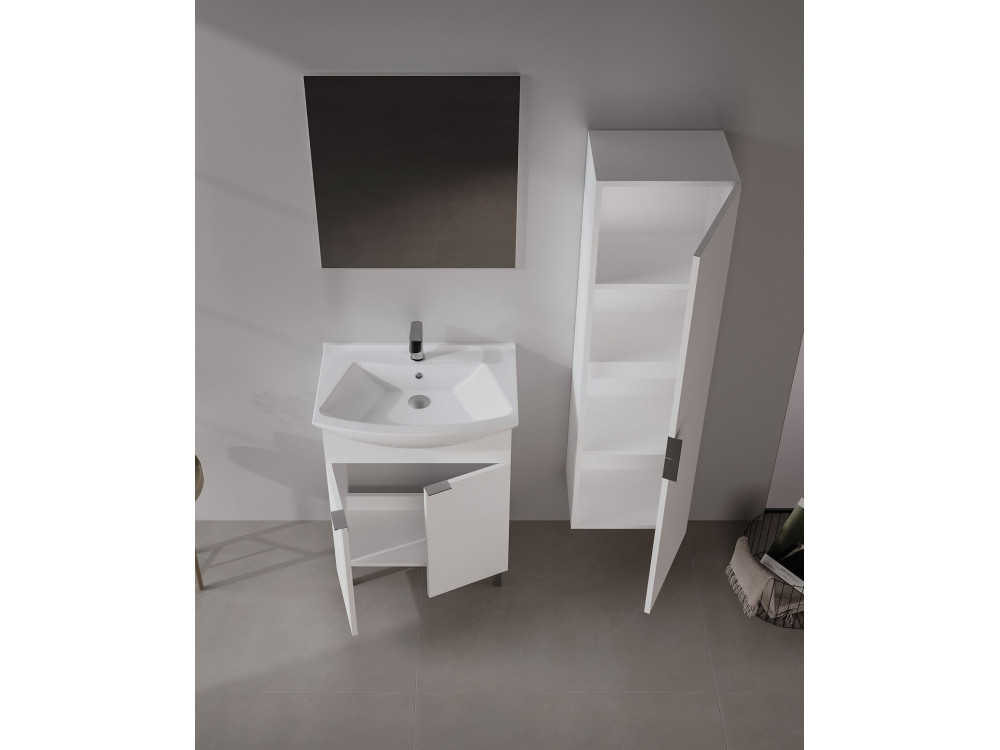 Zestaw szafki pod umywalkę z lustrem (2 elementy) „Purus 65” – 65 x 50 x 83 cm – biały