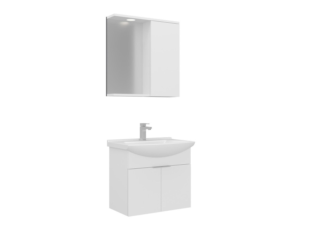 Zestaw szafki pod umywalkę z lustrem (2 elementy) „Purus 65” – 65 x 50 x 58 cm – biały