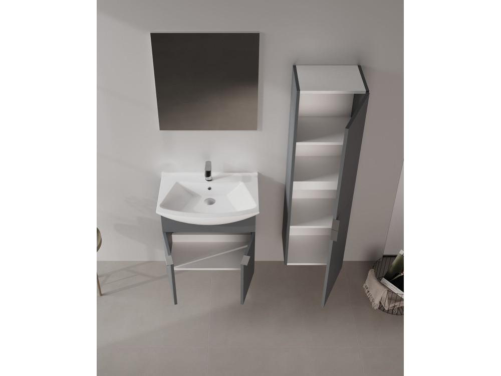 Zestaw szafki pod umywalkę z lustrem (2 elementy) „Purus 65” – 65 x 50 x 58 cm – matowy antracyt
