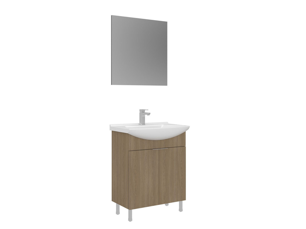 Zestaw szafki pod umywalkę z lustrem (2 elementy) „Purus 65” – 65 x 50 x 83 cm – dąb