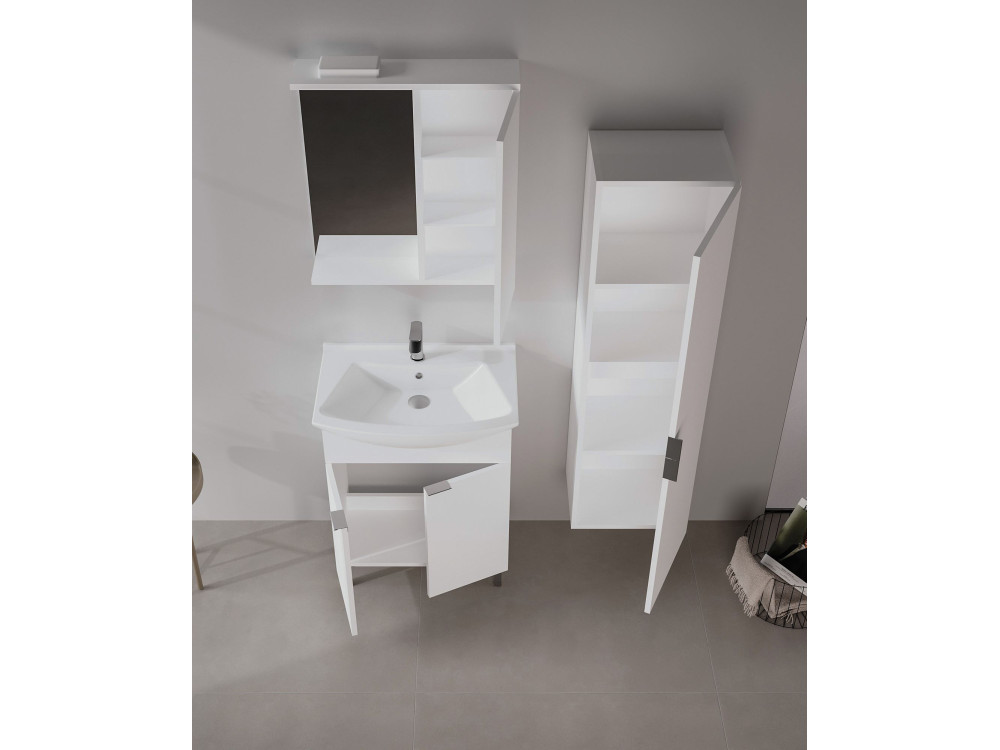Zestaw szafki pod umywalkę z lustrem (2 elementy) „Purus 65” – 65 x 50 x 83 cm – biały