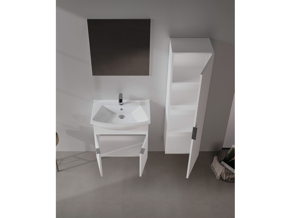 Zestaw szafki pod umywalkę z lustrem (2 elementy) „Purus 65” – 65 x 50 x 58 cm – biały