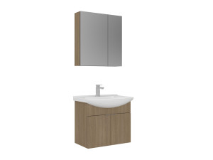Zestaw szafki pod umywalkę z lustrem (2 elementy) „Purus 65” – 65 x 50 x 58 cm – dąb