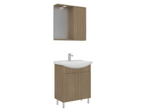 Zestaw szafki pod umywalkę z lustrem (2 elementy) „Purus 65” – 65 x 50 x 83 cm – dąb