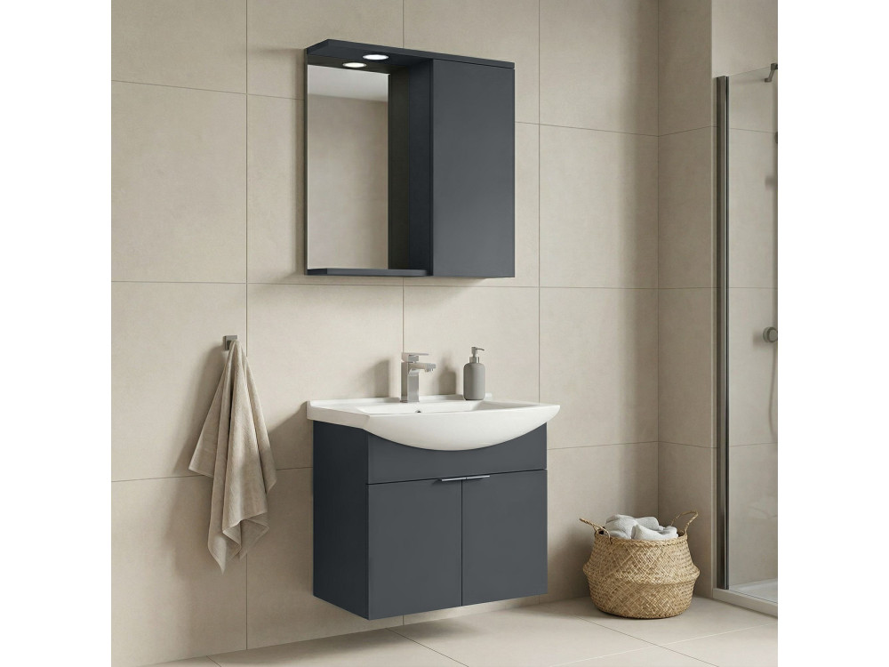 Zestaw szafki pod umywalkę z lustrem (2 elementy) „Purus 65” – 65 x 50 x 58 cm – matowy antracyt