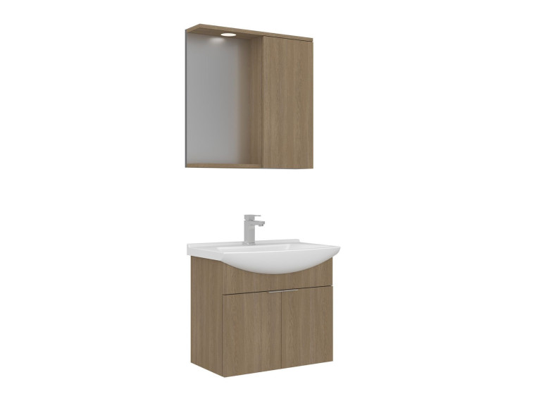Zestaw szafki pod umywalkę z lustrem (2 elementy) „Purus 65” – 65 x 50 x 58 cm – dąb