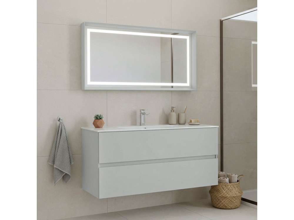 Zestaw szafki pod umywalkę z lustrem (2 elementy) „Nest 121 v2” – 121 x 51 x 55 cm – matowy kolor Cashmere