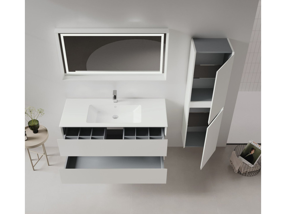 Zestaw szafki pod umywalkę z lustrem (2 elementy) „Nest 121 v2” – 121 x 51 x 55 cm – matowy kolor Cashmere
