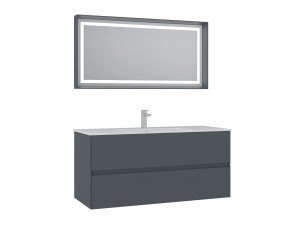 Zestaw szafki pod umywalkę z lustrem (2 elementy) „Nest 121 v2” – 121 x 51 x 55 cm – matowy antracyt