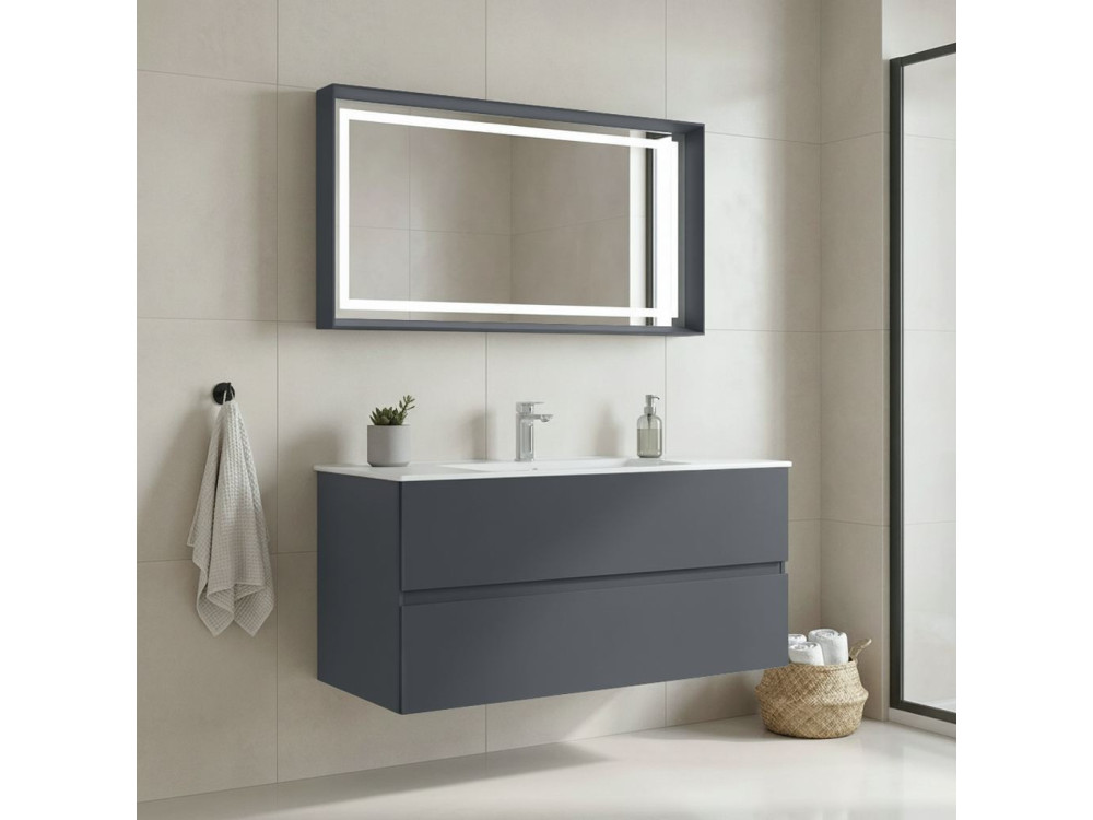 Zestaw szafki pod umywalkę z lustrem (2 elementy) „Nest 121 v2” – 121 x 51 x 55 cm – matowy antracyt