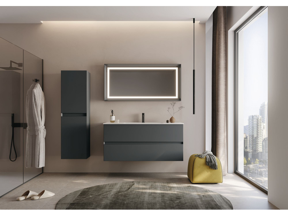 Zestaw szafki pod umywalkę z lustrem (2 elementy) „Nest 121 v2” – 121 x 51 x 55 cm – matowy antracyt
