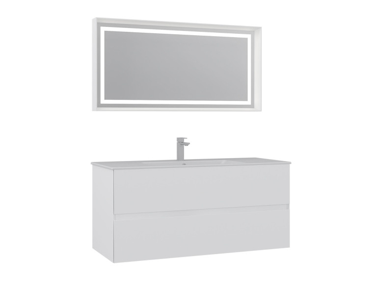 Zestaw szafki pod umywalkę z lustrem (2 elementy) „Nest 121 v2” – 121 x 51 x 55 cm – matowa biel