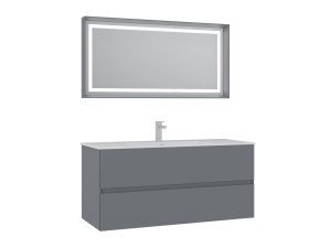 Zestaw szafki pod umywalkę z lustrem (2 elementy) „Nest 121 v2” – 121 x 51 x 55 cm – matowa szarość