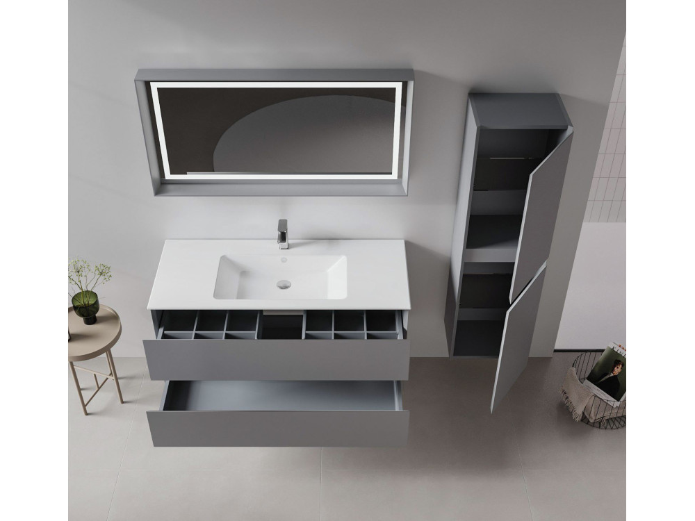 Zestaw szafki pod umywalkę z lustrem (2 elementy) „Nest 121 v2” – 121 x 51 x 55 cm – matowa szarość