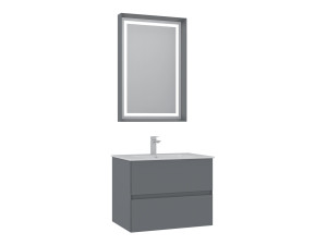 Zestaw szafki pod umywalkę z lustrem (2 elementy) „Nest 71 v2” – 71 x 51 x 55 cm – matowa szarość