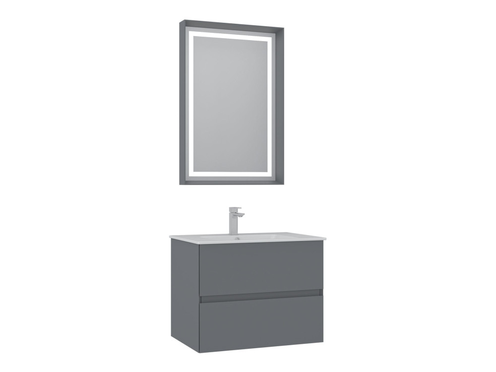 Zestaw szafki pod umywalkę z lustrem (2 elementy) „Nest 71 v2” – 71 x 51 x 55 cm – matowa szarość