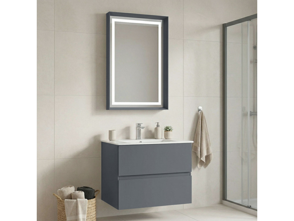 Zestaw szafki pod umywalkę z lustrem (2 elementy) „Nest 71 v2” – 71 x 51 x 55 cm – matowa szarość