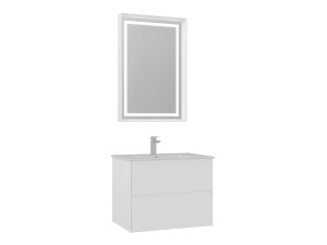 Zestaw szafki pod umywalkę z lustrem (2 elementy) „Nest 71 v2” – 71 x 51 x 55 cm – matowa biel