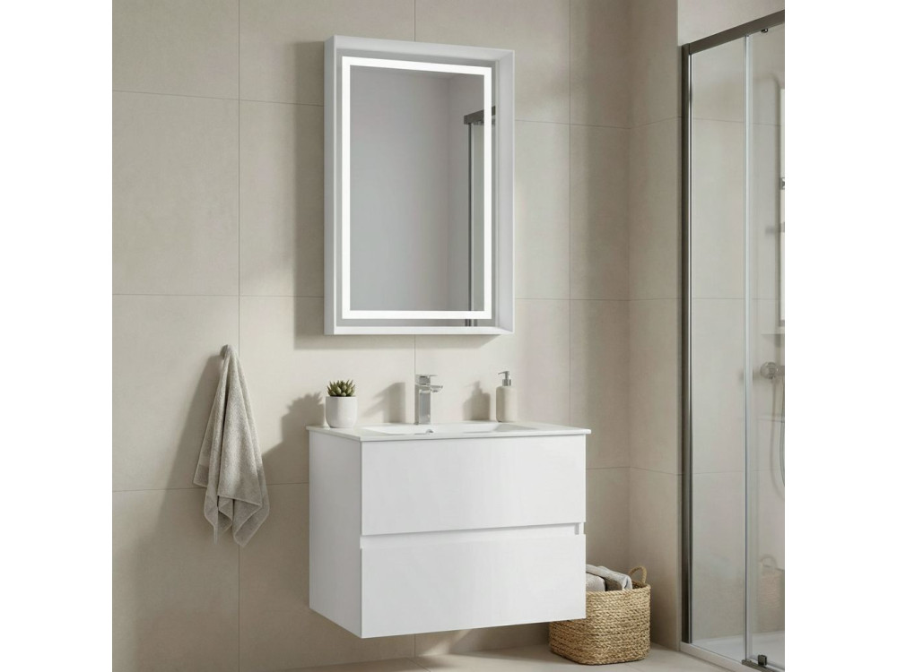 Zestaw szafki pod umywalkę z lustrem (2 elementy) „Nest 71 v2” – 71 x 51 x 55 cm – matowa biel