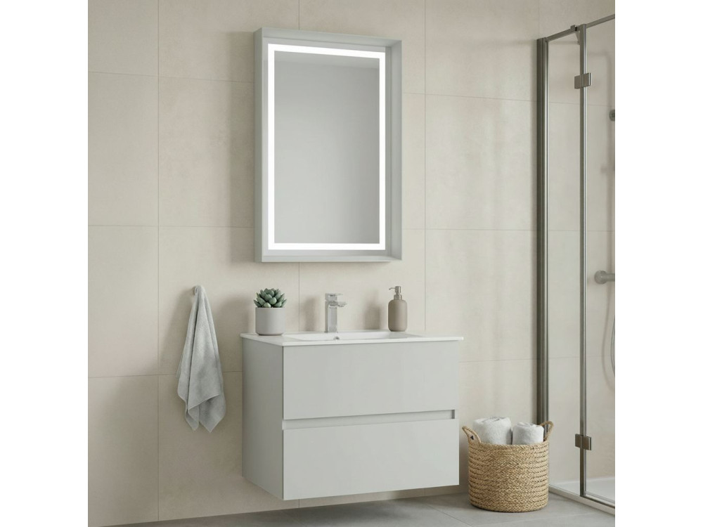 Zestaw szafki pod umywalkę z lustrem (2 elementy) „Nest 71 v2” – 71 x 51 x 55 cm – matowy kolor kaszmiru