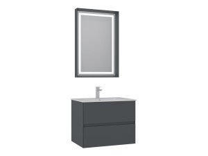 Zestaw szafki pod umywalkę z lustrem (2 elementy) „Nest 71 v2” – 71 x 51 x 55 cm – matowy antracyt