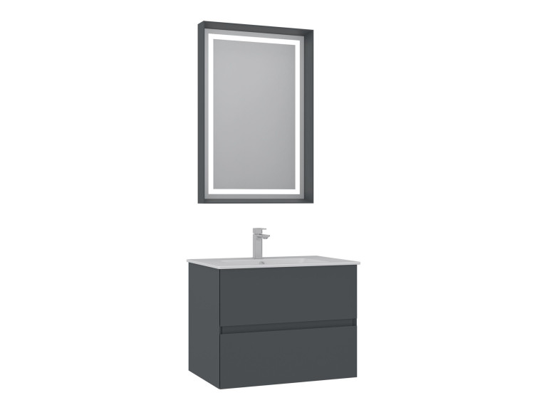 Zestaw szafki pod umywalkę z lustrem (2 elementy) „Nest 71 v2” – 71 x 51 x 55 cm – matowy antracyt