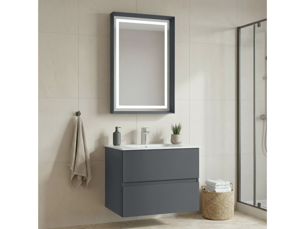 Zestaw szafki pod umywalkę z lustrem (2 elementy) „Nest 71 v2” – 71 x 51 x 55 cm – matowy antracyt