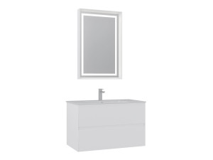 Zestaw szafki pod umywalkę z lustrem (2 elementy) „Nest 91 v2” – 91 x 51 x 55 cm – matowa biel