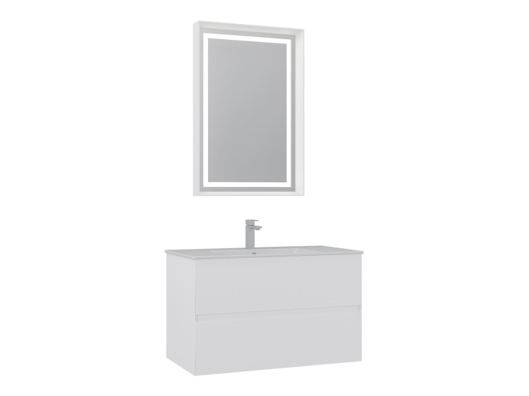 Zestaw szafki pod umywalkę z lustrem (2 elementy) „Nest 91 v2” – 91 x 51 x 55 cm – matowa biel