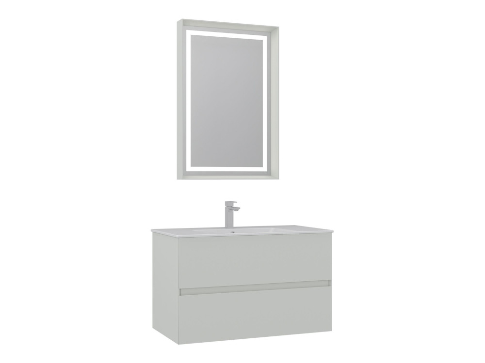 Zestaw szafki pod umywalkę z lustrem (2 elementy) „Nest 91 v2” – 91 x 51 x 55 cm – matowy kolor kaszmir