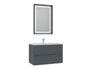 Zestaw szafki pod umywalkę z lustrem (2 elementy) „Nest 91 v2” – 91 x 51 x 55 cm – matowy antracyt