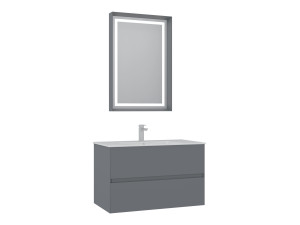 Zestaw szafki pod umywalkę z lustrem (2 elementy) „Nest 91 v2” – 91 x 51 x 55 cm – matowa szarość