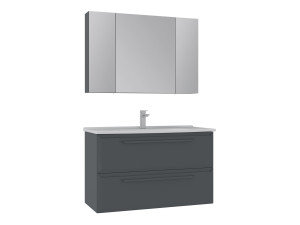 Zestaw szafki pod umywalkę z lustrem (2 elementy) „Nuvola 100 v2” – 100 x 50 x 62 cm – antracyt