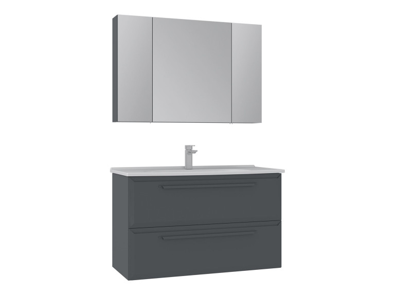 Zestaw szafki pod umywalkę z lustrem (2 elementy) „Nuvola 100 v2” – 100 x 50 x 62 cm – antracyt