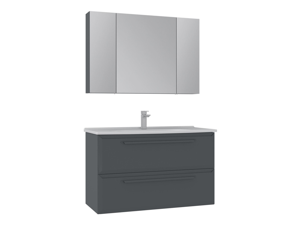 Zestaw szafki pod umywalkę z lustrem (2 elementy) „Nuvola 100 v2” – 100 x 50 x 62 cm – antracyt