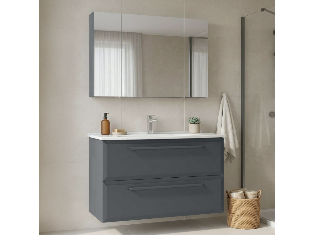 Zestaw szafki pod umywalkę z lustrem (2 elementy) „Nuvola 100 v2” – 100 x 50 x 62 cm – antracyt