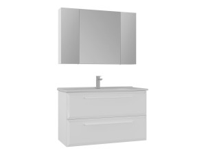 Zestaw szafki pod umywalkę z lustrem (2 elementy) „Nuvola 100 v2” – 100 x 50 x 62 cm – biały
