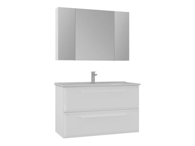 Zestaw szafki pod umywalkę z lustrem (2 elementy) „Nuvola 100 v2” – 100 x 50 x 62 cm – biały