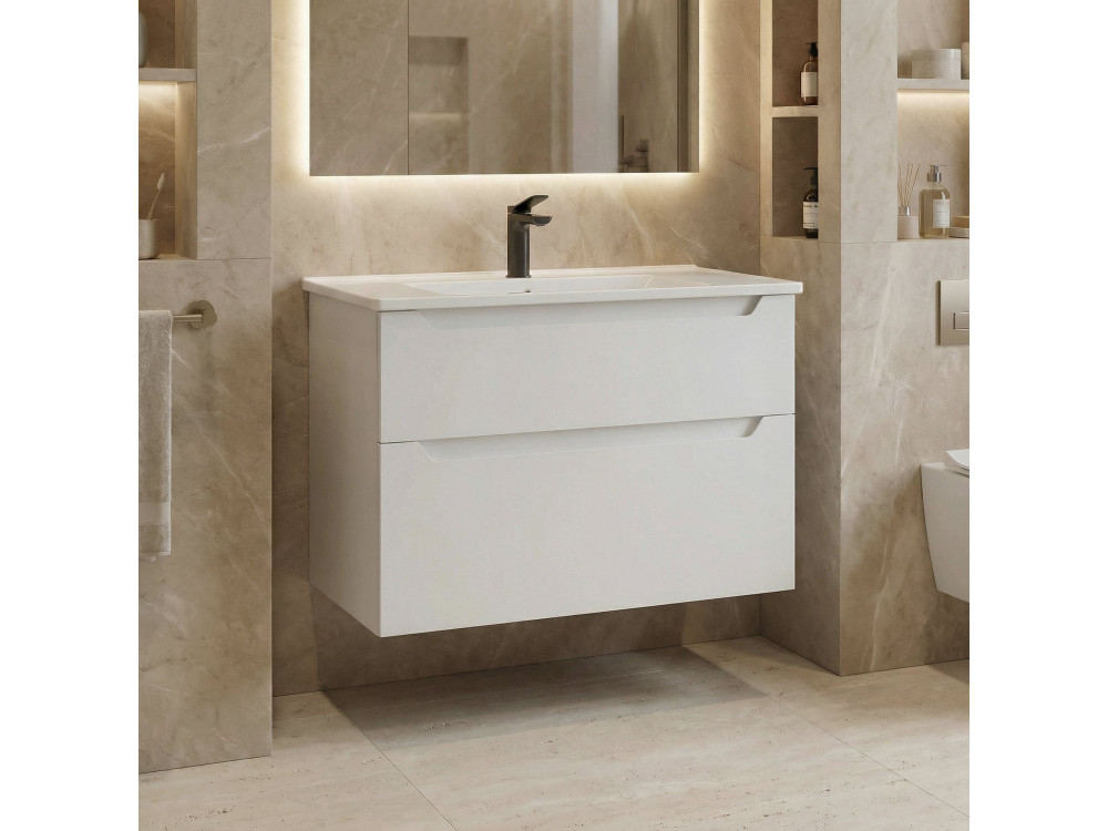 Szafka pod umywalkę „Messina 85 v2” – 85 x 45 x 55 cm – matowa biel